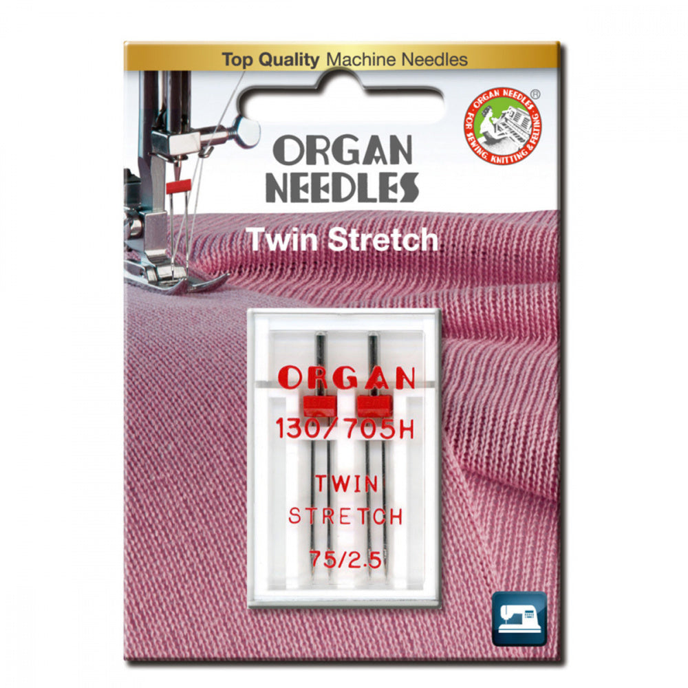 Twin/tvillingnål stretch 2,5mm 75, 2 stk. Organ symaskinnåler